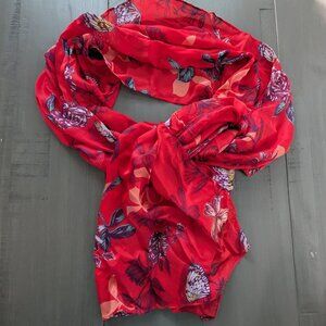 Red Floral Sheer Scarf